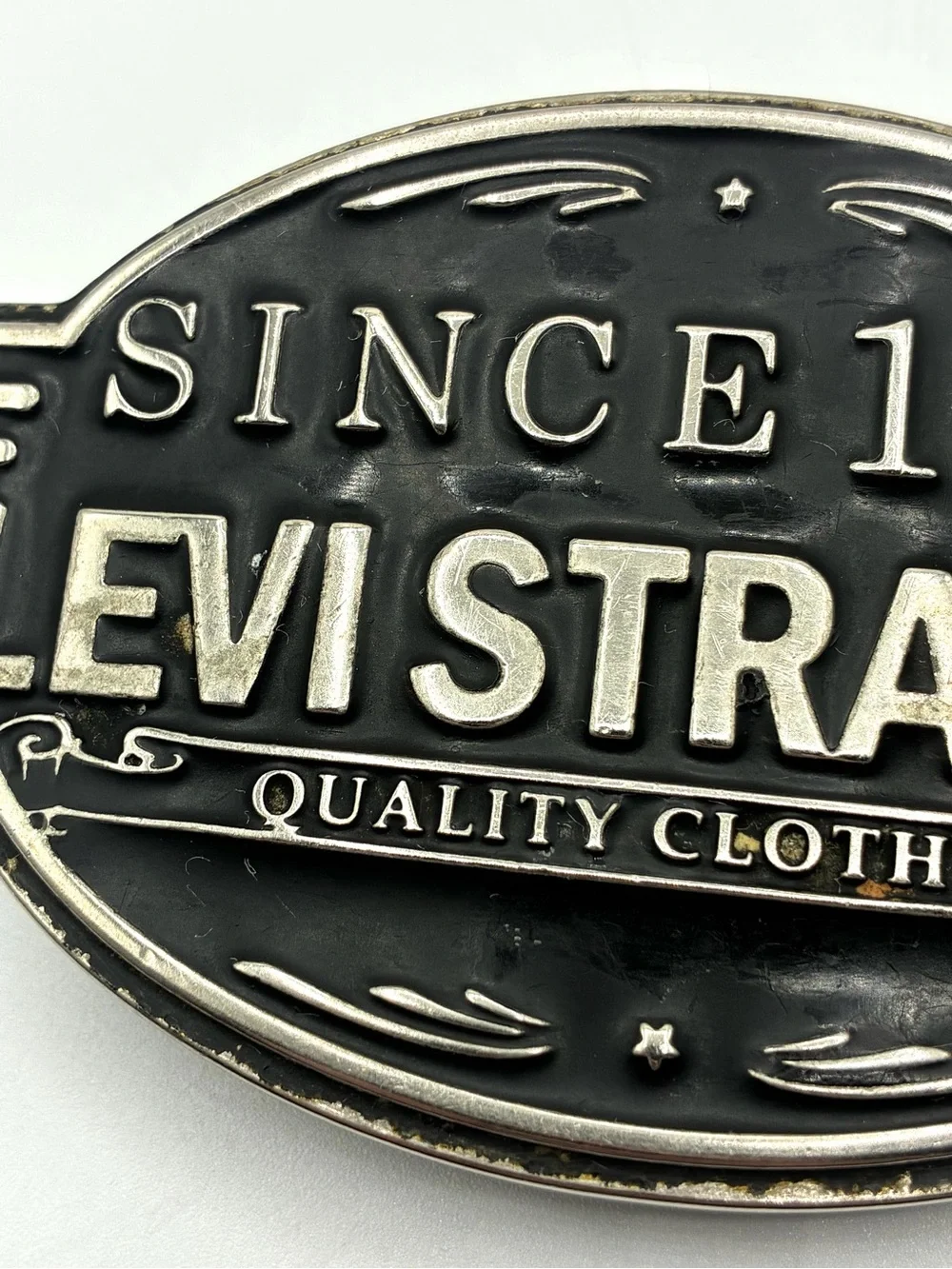 Levi Strauss Since 1853 Quality Clothing Metal Belt Buckle Black Silver Tone